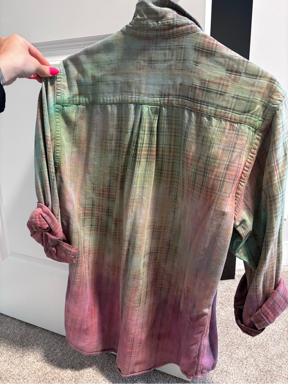 Multi-Color Hand Dyed Plaid Button-Up Shirt - Pastel Ombre - Picture 4 of 4